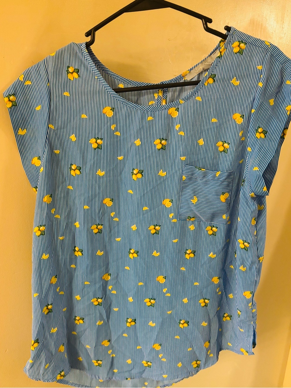 Sweet Rain Blue and Yellow Lemon Stripe Top